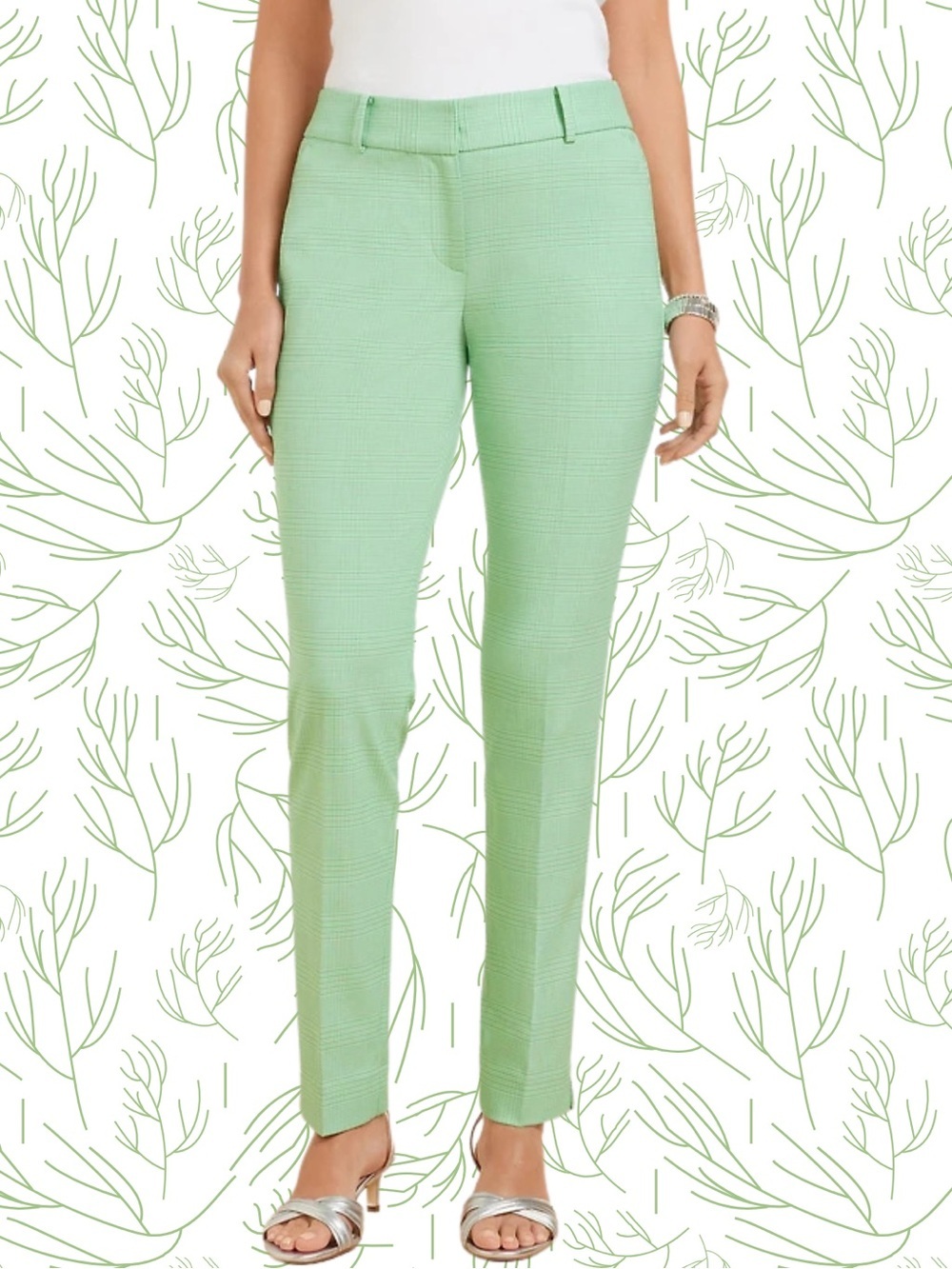 Women Talbots Hampshire green plaid Ankle Pant at waist straight leg size 14